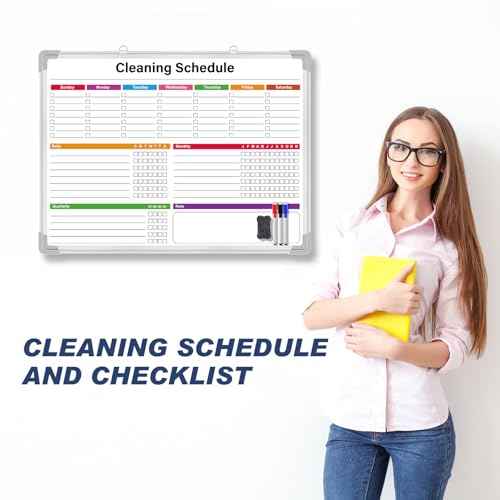 Honoson 18x24 Inch Chore Chart Whiteboard for Kids Hanging Cleaning Checklist Dry Erase Whiteboard with Aluminum Frame Double Sided Daily Weekly Monthly Chore Schedules, 3 Markers & 1 Eraser