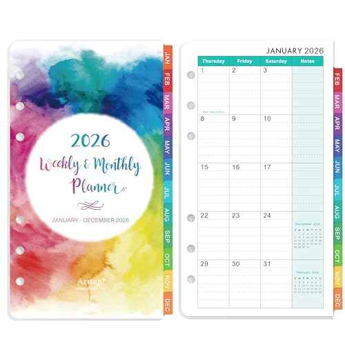 2026 Planner Refills - Planner Refills 2026, Weekly and Monthly Calendar from Jan. 2026 - Dec. 2026, 3.75 x 6.75 inch, 6 Holes