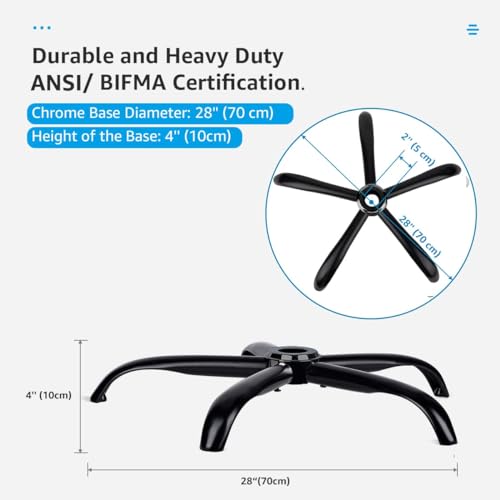 MASTERY MART 28 Inch Office Chair Base Replacement, 2500 lbs Capacity, Heavy-Duty Metal Base for Swivel Gaming Chair, Universal Caster Hole, Matte Black