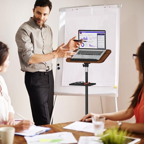 Snughome Lectern Podium Stand with Storage Tray, Height Adjustable Lectern Stand Mobile Podium, Portable Floor Standing Podium Lectern for Church, Weddings, Classroom, Speech