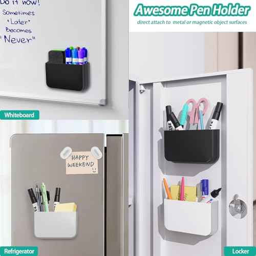 Magnetic Remote Control Holder Wall Mount, 2 Pack TV Remote Holder Wall Mount, Magnetic Pen Holders for Refrigerator, Whiteboard Marker, Locker Organizer, Office Organizer (Black)