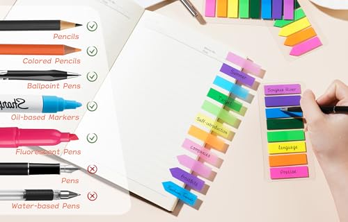 2000 Pcs Translucent Sticky Tabs & Arrow Flags for Notebooks, 0.47 x 2 in – Repositionable Office Labels & Markers