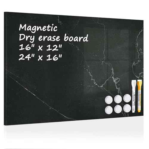 Dry Erase Board for Wall, 24'' x 18'' Decorative Magnetic Magent Board, White Board, Display Board for Home Office Decor - Black Marble