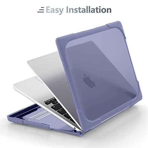 Batianda for M4 MacBook Air 13.6 inch Case 2025 2024 2022 Release Model A3240 A2681 M2 A3113 M3, Heavy Duty Shockproof Protective Hard Shell with Fold Kickstand & Keyboard Cover, Lavender Grey