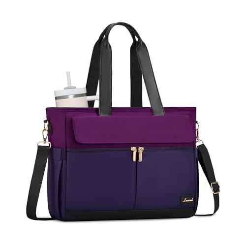 LOVEVOOK Upgrade Version Work Bags for Women 15.6 Inch Laptop Bag Large Capacity Mutiple Pockets Teacher Bag Water Resistant Canvas Tote Bag Purse for Office Travel Nurse Teacher, Dark Purple-Black