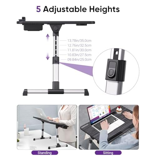 NEARPOW Laptop Bed Tray Table, Height & Angle Adjustable Portable Bed Table,Portable Computer Tray Laptop Stand for Bed W/Tablet Stand & Drawer, Foldable Lap Tablet Table for Sofa Couch Floor Writing