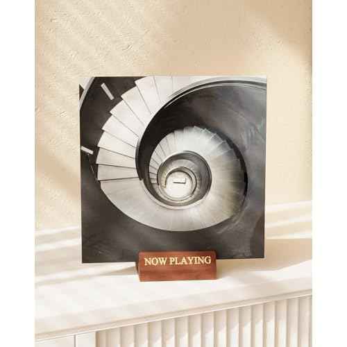 Now Playing Vinyl Record Holder Stand, Wooden Record Storage Stand for Album Display, Vinyl Accessories for LP Lovers, Solid Wood with Engraved Design