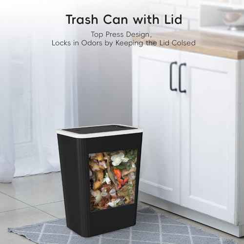 Small Trash Can, 3 Pack 4 Gallons Bathroom Garbage Can with Lid Press-Top, Small Waste Basket with Trash Bags, Slim Plastic Garbage Bin for Dorm, Office, Bedroom, Kitchen, Living Room £¨ Black £©