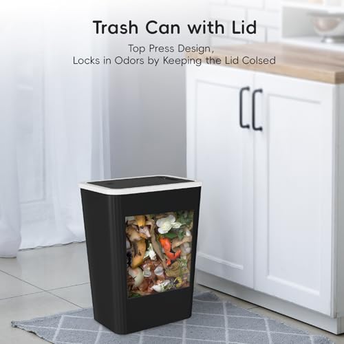 Small Trash Can, 3 Pack 4 Gallons Bathroom Garbage Can with Lid Press-Top, Small Waste Basket with Trash Bags, Slim Plastic Garbage Bin for Dorm, Office, Bedroom, Kitchen, Living Room (Multi)