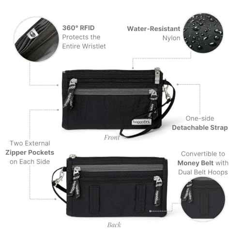 Baggallini Anti-theft RFID Currency Organizer 8"x4.25" Travel Accessory Passport Holder Money Belt Wallet w/Card Slots
