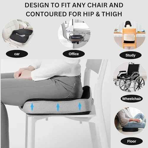 Large Tailbone Pain Relief Cushion, Memory Foam Seat Pillow for Office Chair, Wheelchair, Ergonomic Chair Cushion for Hip Pain, Ideal for Sciatica, Back Pain Relief, Removable & Washable Cover
