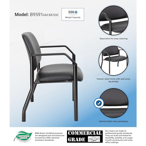 Boss Office Products Guest Chair 500 lb Weight Capacity, Black Vinyl Upholstered Chair
