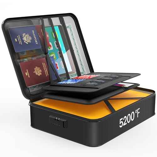 Noiposi Document Organizer with 5200¢µ Heat Insulated,Waterproof and Fireproof Document Box with Lock, Home Travel Strong Fireproof Safe Storage Box for Letter Size Important Documents and File