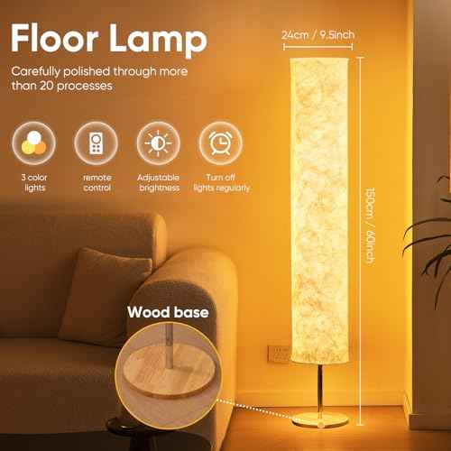 58 inch Simple Soft Light Floor Lamp Design Morden 3 Color Lighting Remote Control LED lamp with Tyvek Fabric Shade,Brightness Adjustable for Living Room Bedroom Game Room