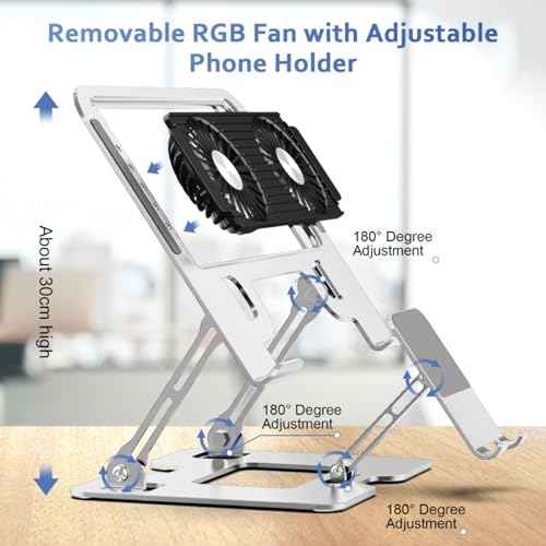 Laptop Stand with Fan, MacBook Cooling Stand with 2 Removable Silent Fans and Phone Holder,Adjustable Height and Angle,Laptop Cooling Pad for 10-18 Inch Laptop,MacBook Pro,Tablet (White)