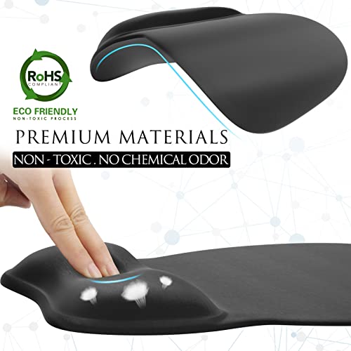 MROCO Black Ergonomic Mouse Pad with Gel Wrist Rest, 9.4 x 8.1 in