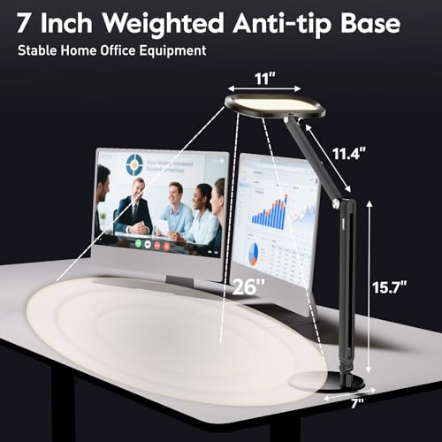 Premium LED Desk Lamp for Home Office ? Eye-Caring Double Side Light with Knob Remote, Stepless Dimming & Color, Memory, Metal Table Lamp for Zoom, Studying, Video Conference, Flicker-Free, Glare-Free