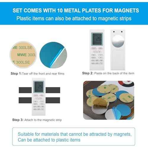 Magnetic Strips Tape with Adhesive Backing Magnet ? Heavy Duty Magnets Strip, with 10Pcs Metal Stickers for Double Sided Self Sticky Non Metal, for Tool and Knife Strong Magnetic Wall Holder