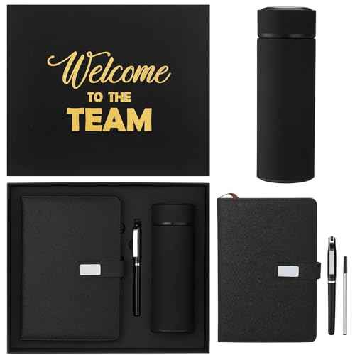 Thenshop Set of 5 New Employee Welcome to The Team Gift Sets Notebook Pen and Tumbler Welcome to The Team Box Employee Appreciation Gift Sets for New Worker Men Women Office(Black)