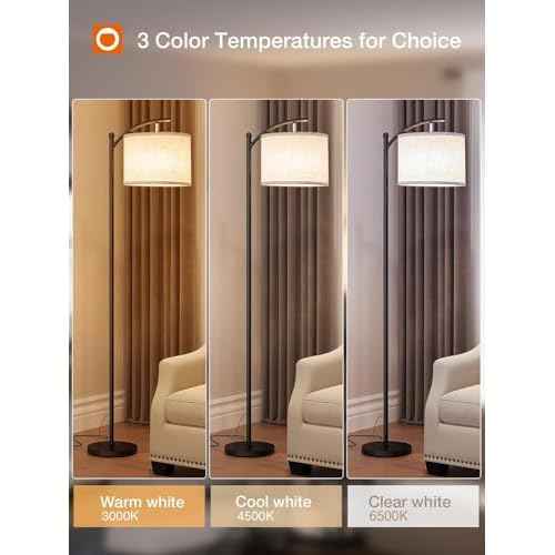 addlon Floor Lamp for Living Room with 3 Color Temperatures, Standing lamp with Linen lampshade for Bedroom, Office, Lamps with 9W LED Bulb Included - Black with Beige Lampshade