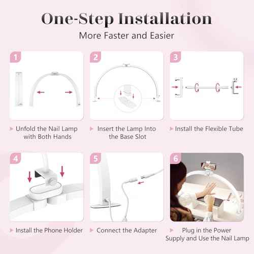 Yokilly Half Moon Light for Nail Desk: 29" Foldable Half Moon Desk Lamp with Phone Holder for Beginner - Arch Nail Tech Light with 3 Color Modes & 10 Brightness for Manicure Salon (White, Large)