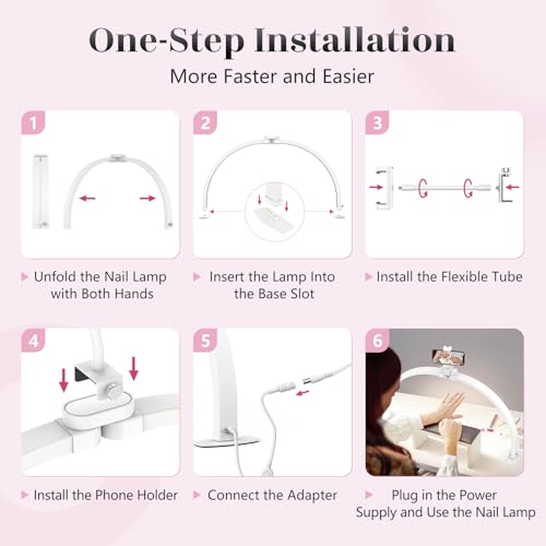 Yokilly Foldable 29-Inch Half Moon Nail Desk Light White - Adjustable, Energy-Efficient LED for Nail Art