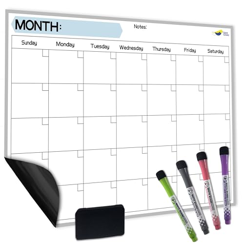Quick Canary Magnetic Fridge Calendar - 17x12¡± Stain-Resistant Dry Erase Board - Starts Sunday, Strong Magnet, Organizes 2025 Family Events, Routines, Reminders - With 4 Markers & Eraser