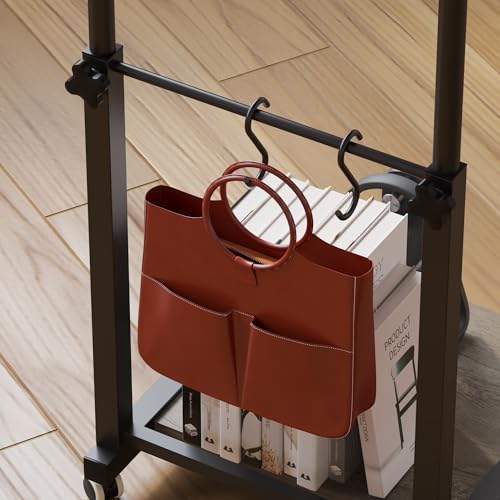 Overbed Table, Sofa Side Bedside C Table with Wheels, Hospital Bed Table Rolling Tray with Storage, Adjustable Height Mobile Computer Desk Laptop Table for Home Use with Hooks