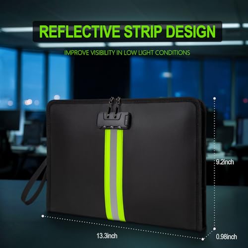 5200¢µ Fireproof Waterproof Document Bag with Lock and Zipper,Safe Fireproof Waterproof Money Bag,Suitable for Cash, Mobile Phones, Keys, Credit Cards (Black, M)