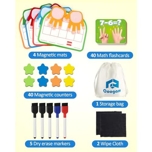 Coogam Montessori Math Manipulatives Number Counting Block, Magnetic Ten Frame Addition Subtraction Practice with Dry Erase Board, Educational Learning Toy Gift for 1st 2nd & 3rd Grade