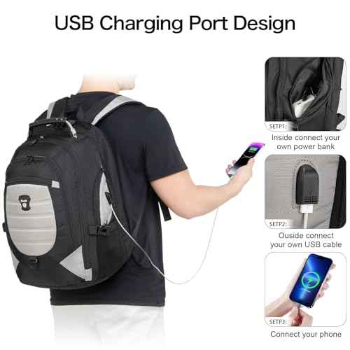 Tzowla Travel Laptop Backpack for Men&Women,17.3" Computer Water Resistant Anti Theft TSA Friendly Backpacks with Lock and USB Charging Port,College Business Work Hiking Bookbag Daypack,Light Grey