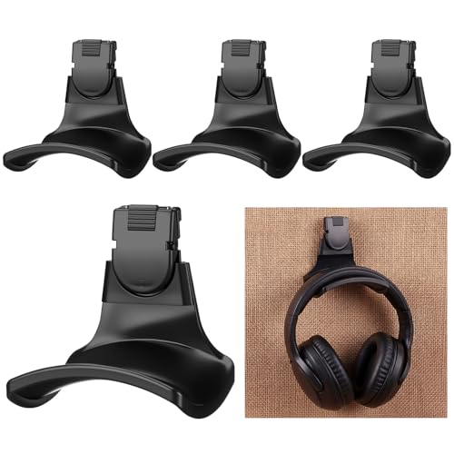Fiwochic 4-Pack Fabric Wall Headphones Hooks for Cubicle, Black