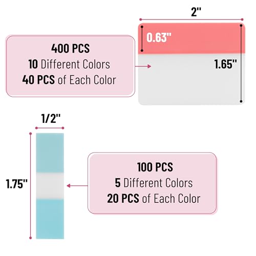 Mr. Pen Pastel Sticky Index Tabs Set - 500 Pieces, Repositionable, Waterproof BOPP Material