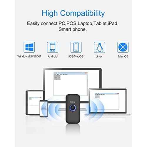 Eyoyo Mini 1D Bluetooth Barcode Scanner with Case, 3-in-1 Bluetooth & USB Wired & 2.4G Wireless Barcode Reader Portable Bar Code Scanning Work with Windows, Android, iOS, Tablets or Computers(Black)