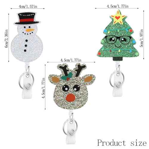 3 Pack Christmas Badge Reel Retractable, Nurse ID Name Card with Alligator Swivel Clip, Cute Elk Snowman Christmas Tree Badge Holder for Nurse Student