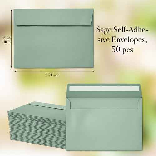 50 Packs 5x7 Envelopes, Sage Green 5x7 Envelopes for Invitations, Wedding, Postcards, Greeting Cards, Mailing