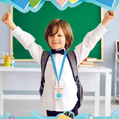 6 Sets Hall Pass Lanyards and School Passes Set Unbreakable Wooden Bathroom Passes for Classrooms Hall, Restroom, Library, Office and Nurse School Teacher Supplies Gift