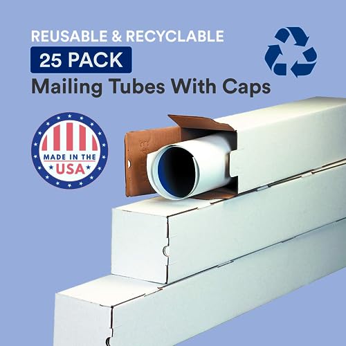 3x3x37 inch Mailing Tubes - 25 Pack Square Corrugated Shipping & Storage
