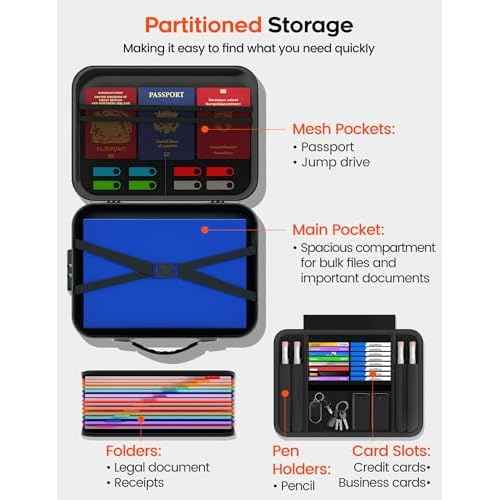 Fireproof Document Box with Lock, Waterproof Hard Shell File Organizer with 13 Pocket Accordion Folder for Important Documents, Laptop, Passports, Portable Home Office Travel Safe Box
