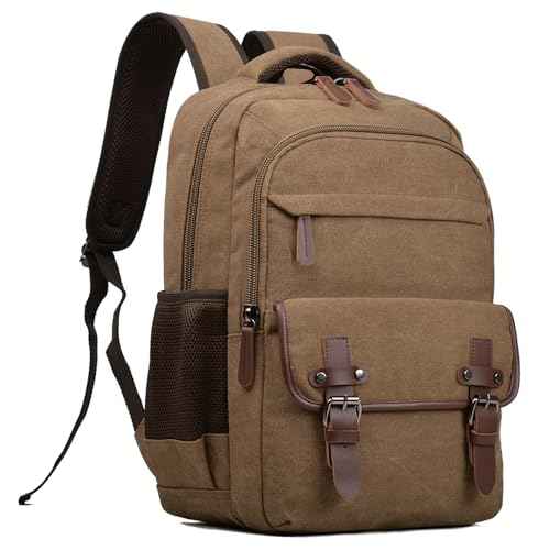 Canvas Laptop Backpack, Vintage Daypack for Men Women,Travel Work Rucksack College Bookbag Computer Bag Fits 15.6 Inch Laptop (Coffee)