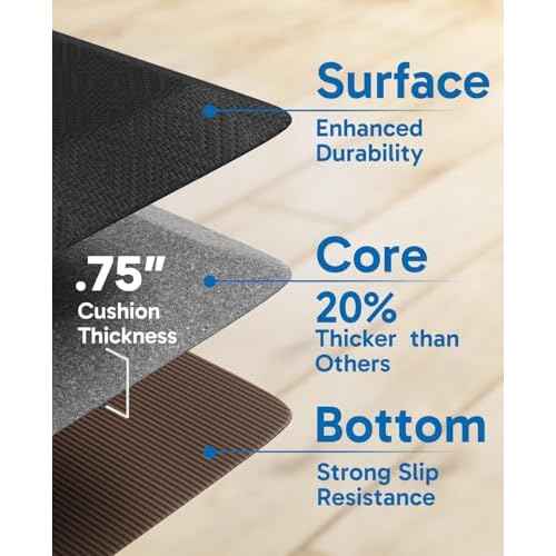 Ophanie Kitchen Mats for Floor, 3/4 inch Thick, 20x39 Anti Fatigue Cushioned Mat, Kitchen Rugs, Waterproof, Comfort Ergonomic Standing Mat for Office, Home, Sink, Black Non-Slip Ridged Bottom