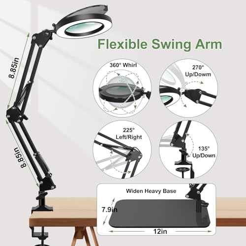 Magnifying Glass with Light, EOOKU 3-in-1 Magnifying Desk Lamp 5X LED Magnifying Lamp with Heavy Base & Clamp, 5 Color Modes Stepless Dimmable, Magnifier Light for Soldering Craft Workbench