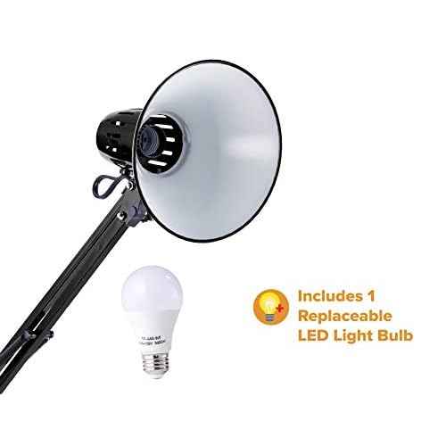 Bostitch Office VLF100D Swing Arm Desk Lamp, Metal, 36" Reach with Multi-Joint Adjustment, Includes Replaceable LED Bulb (VLF), Black