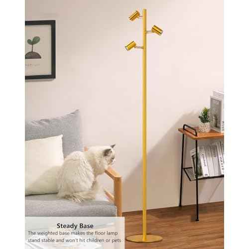 Lightdot 55IN LED Tree Floor Lamp for Living Room, Modern Standing Lamp with 3 Adjustable Rotating Lights, 3000K Warm White Standing Tall Pole Lamps for Living Room, Bedroom, Home, Office-Gold
