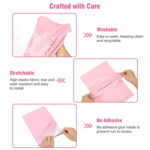 MoKo Book Cover, Reusable and Stretchable Up to 10 x 12.5 in, Pink