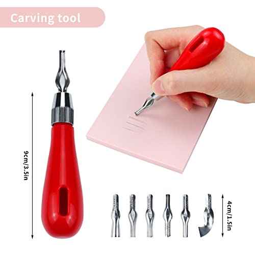 4 Pack Rubber Block Stamp Carving Blocks with Cutter Tools and Rubber Brayer Roller for Printmaking and More Crafts