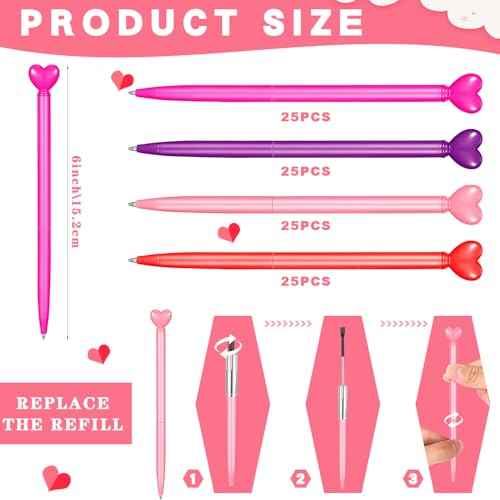 100 Pcs Valentine¡®s Day Heart Shaped Ballpoint Pens Retractable Metal Ballpoint Pen with Black Ink Party Favor for Office School Classroom Valentine¡®s Day Wedding Party Supplies, 4 Colors