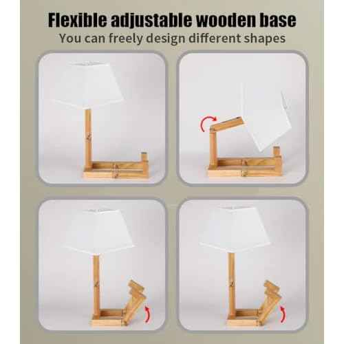 ELINKUME Cute Robot Desk Lamp,Unique Dimmable Bedside Table Lamps for Bedroom,Square Lampshade Night Light with Foldable Wood Body,Fun Kids Lamp,Nightstand lamp for Study,Office,Living Room Decor