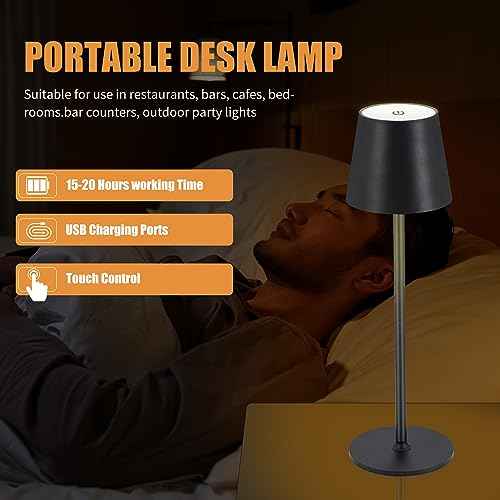 Cordless Table Lamps USB Rechargeable Lamp Simplicity Desk Lamp Built-in 4600 mAh Battery LED Battery Operated lamp with Touch Control Table lamp - Bedroom/Desk/Reading/Patio(2Pcs-Black)