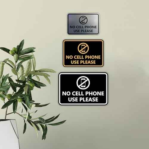 Signs ByLITA Classic Framed No Cell Phone Use Please (Brushed Gold) - Medium 5 Pack